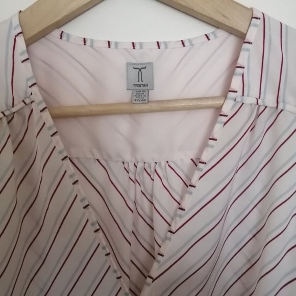 Tristan Stripped Red V-neck Tie Up Blouse - Picture 3 of 8